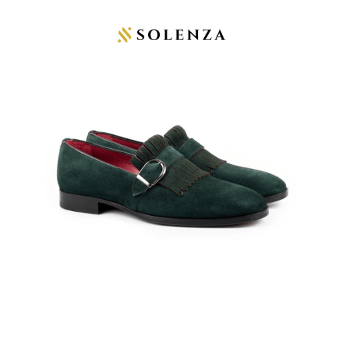 Green Suede Single Monk Strap Shoes